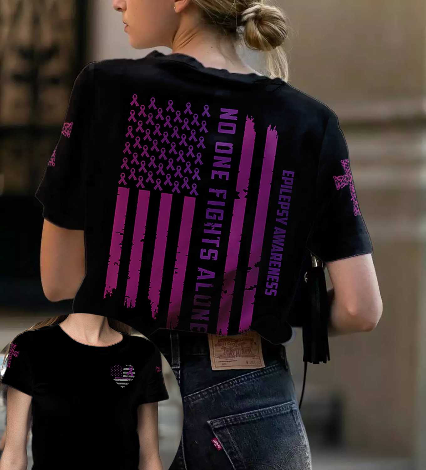 no one fights alone epilepsy awareness all over t-shirt