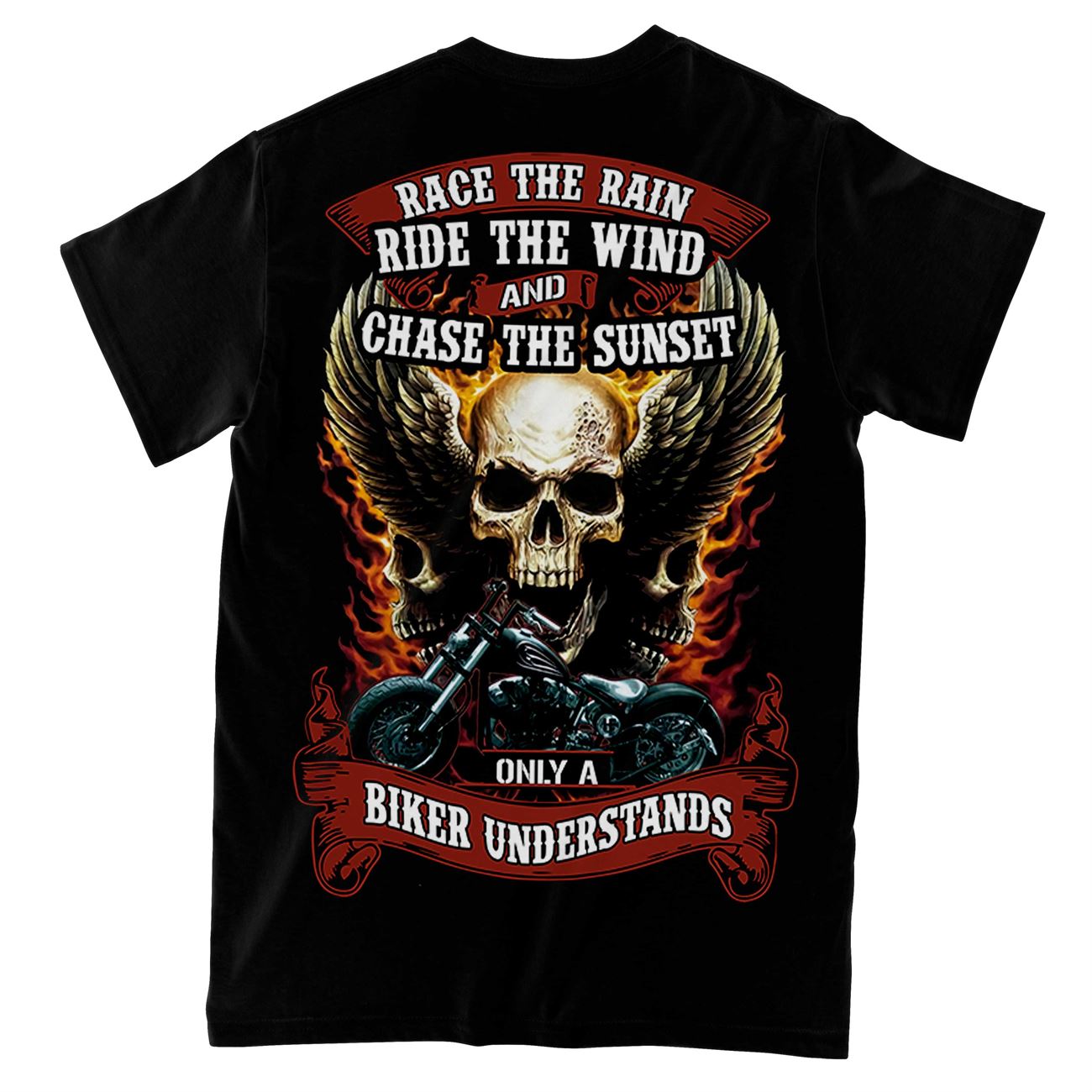 race the rain and wind chase the sunset only biker understands motorcycle all over print t-shirt
