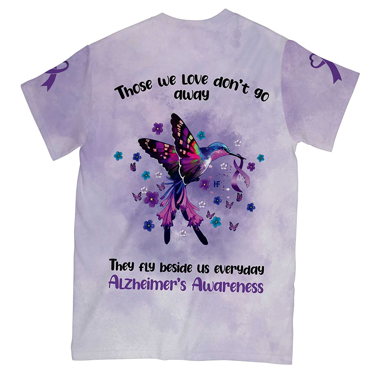 those we love don't go away all over print t-shirt, alzheimer awareness purple butterflies t-shirt