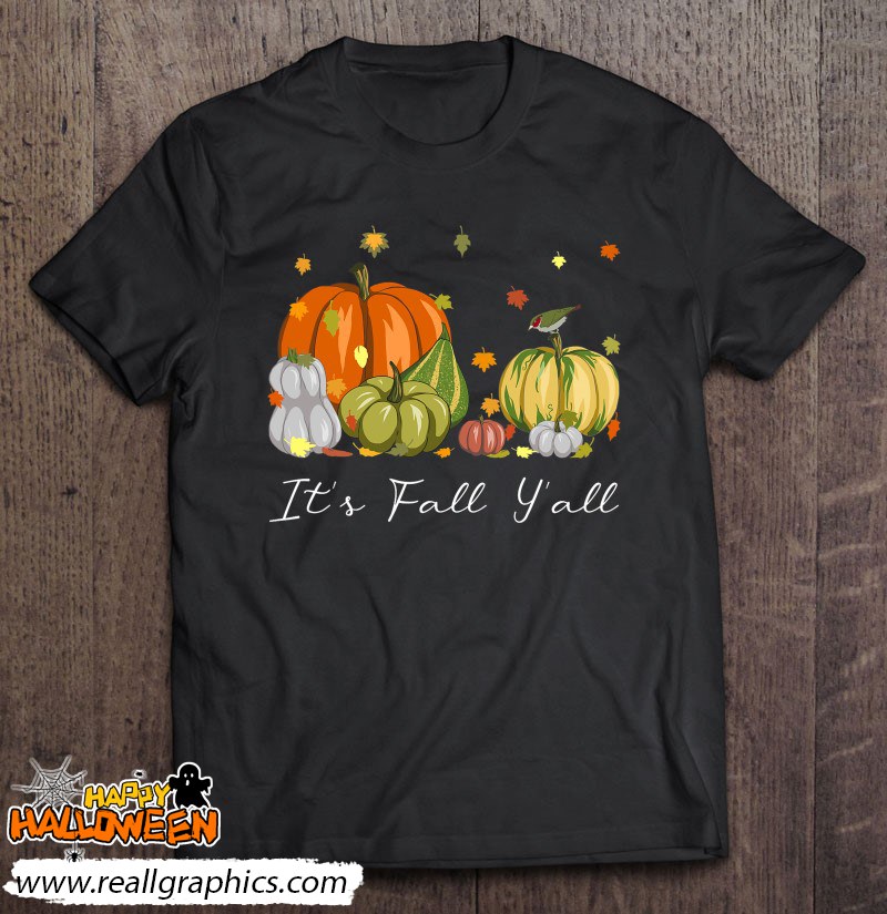 it's fall y'all halloween pumpkin autumn leaves thanksgiving shirt