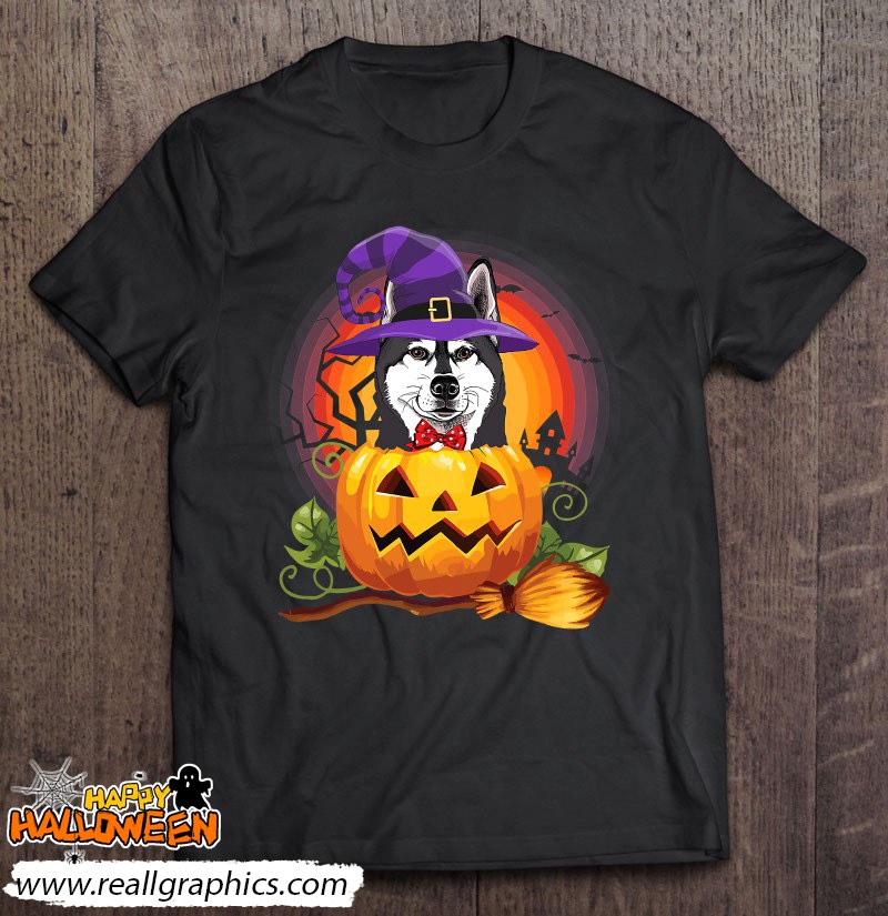 siberian husky witch pumpkin halloween dog lover costume shirt