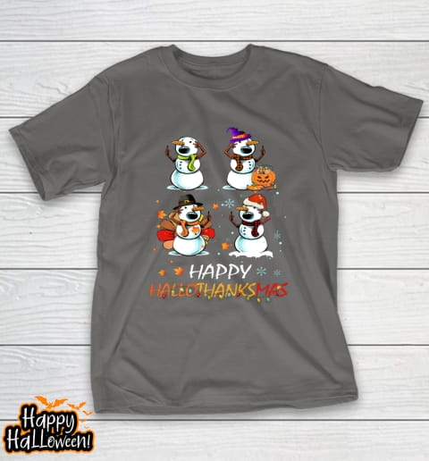 snowman halloween and merry christmas happy hallothanksmas shirt