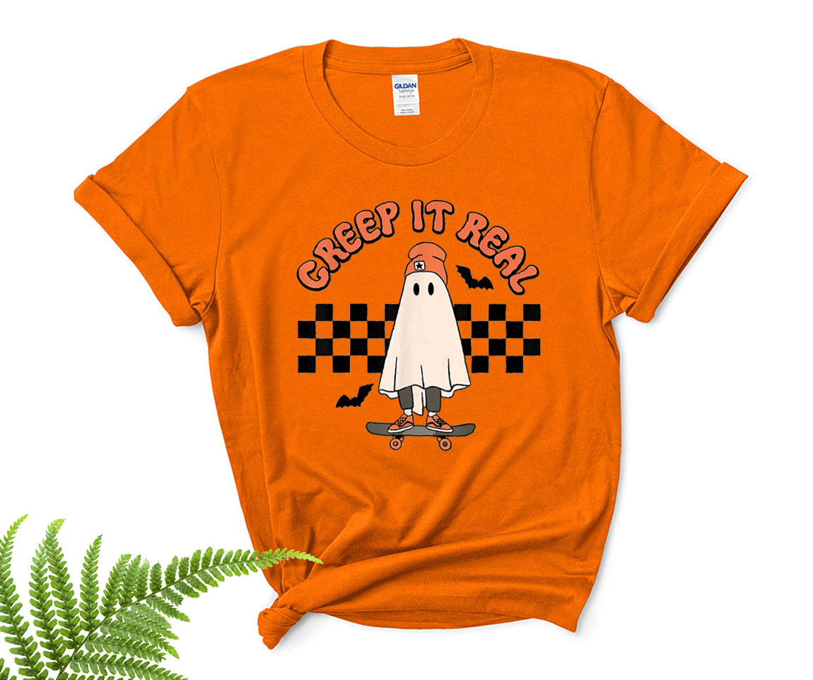 spooky ghost creep it real spooky halloween trick treat ghost skateboard shirt
