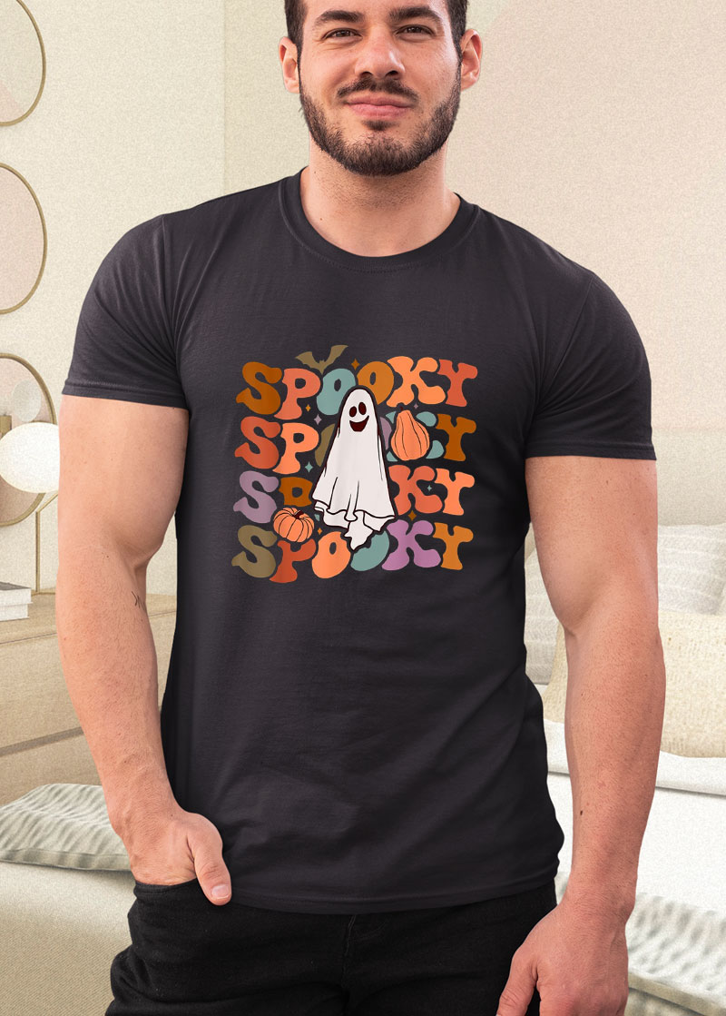 spooky ghost groovy spooky vibes vintage floral ghost hippie halloween shirt