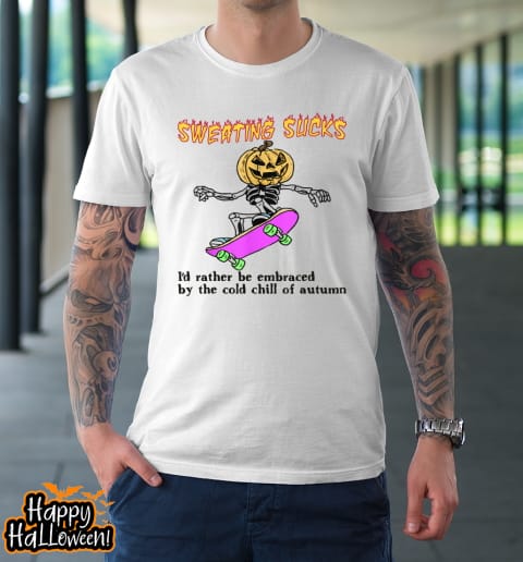 sweating sucks skeleton pumpkin head halloween shirt