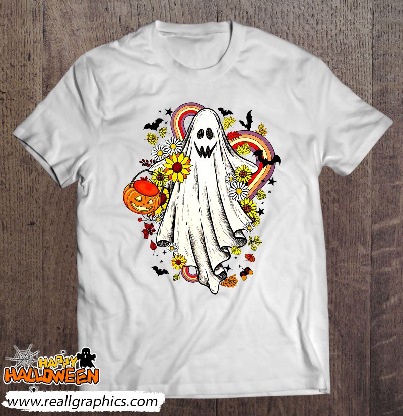 vintage floral ghost cute halloween boo funny groovy graphic shirt