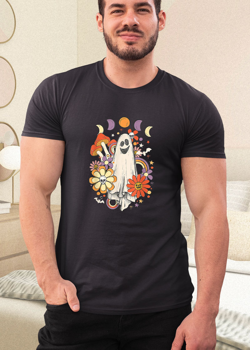 vintage halloween spooky ghost floral hippie spooky ghost shirt