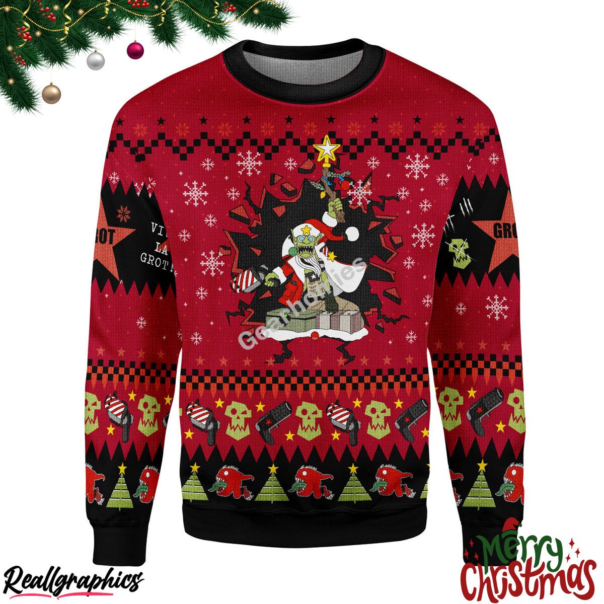 merry christmas armed and dangerous red gobbo christmas ugly sweatshirt - sweater