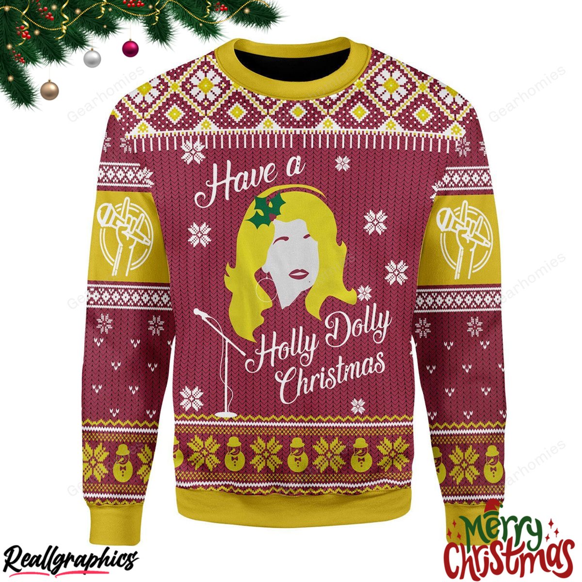 merry christmas have a holly dolly all over print ugly sweatshirt, sweater
