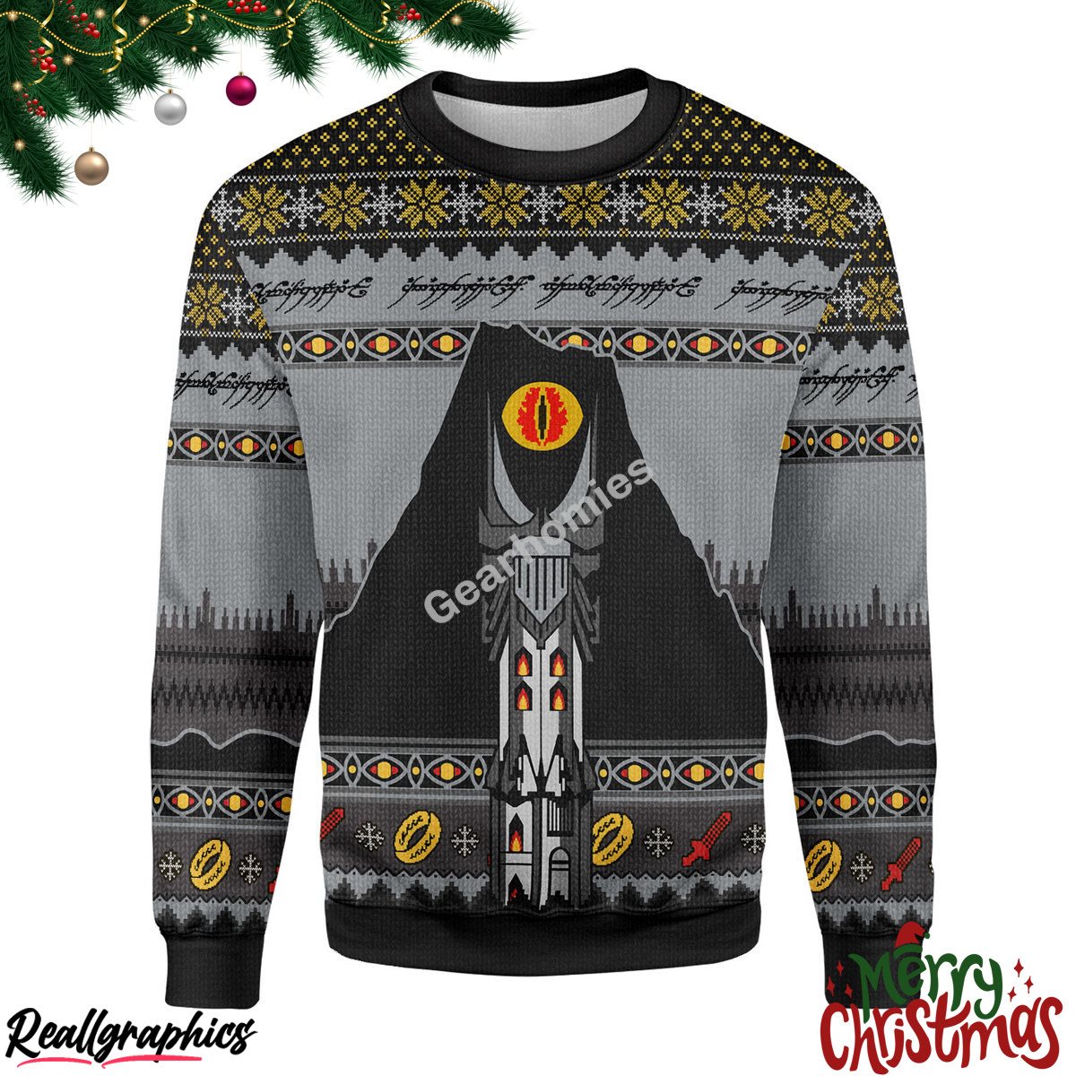 merry christmas lotr mordor christmas ugly sweatshirt - sweater