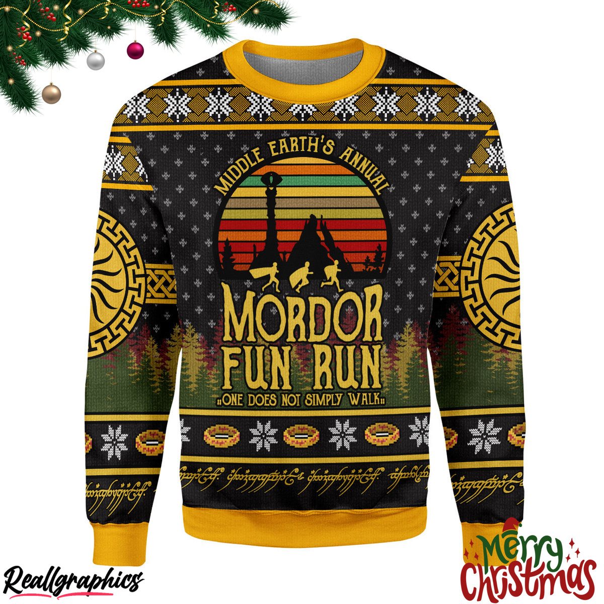 merry christmas lotr mordor fun run christmas ugly sweatshirt - sweater
