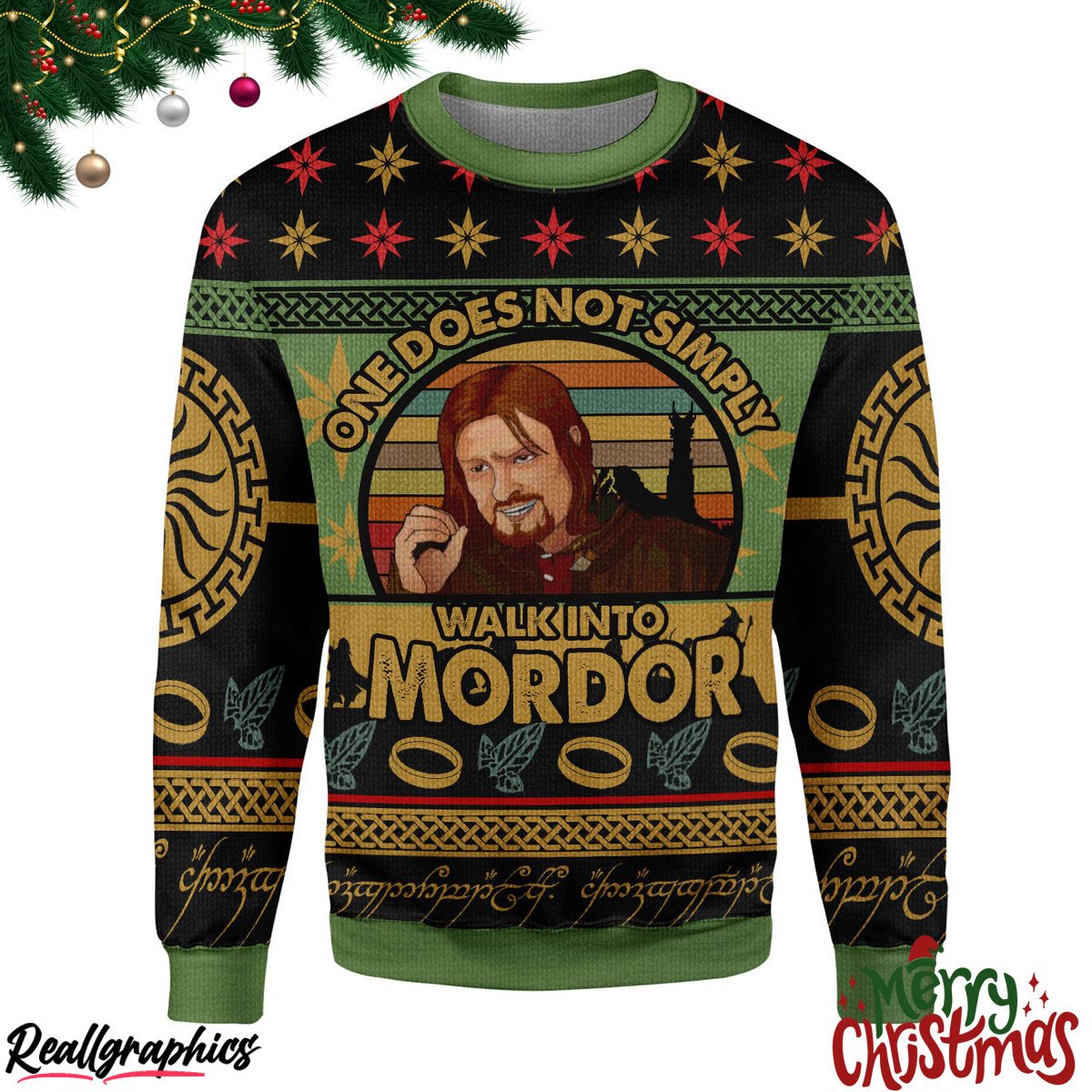 merry christmas lotr walk into mordor christmas ugly sweatshirt - sweater