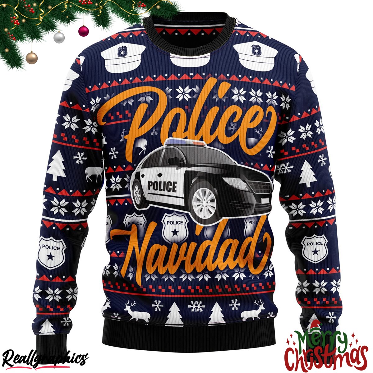 police navidad ugly sweatshirt, sweater