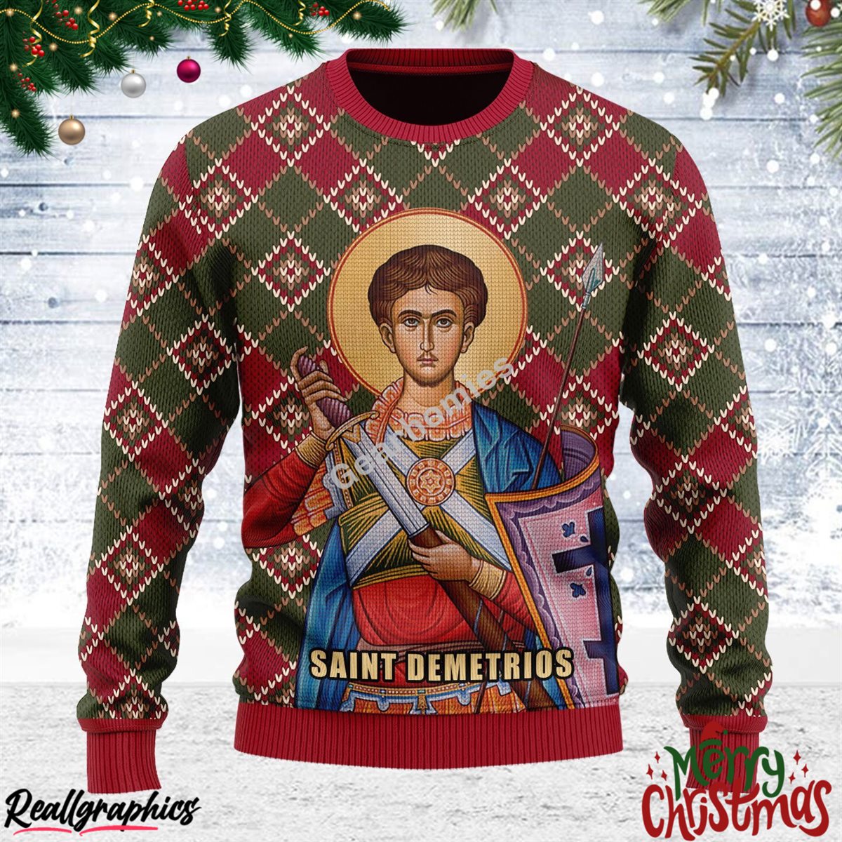 saint demetrios all over print ugly sweatshirt, sweater