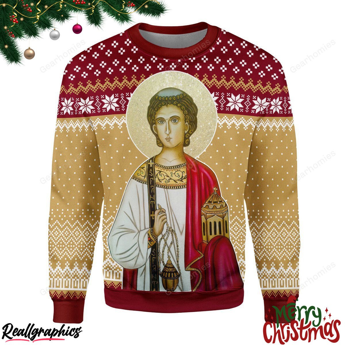 saint stefan all over print ugly sweatshirt, sweater