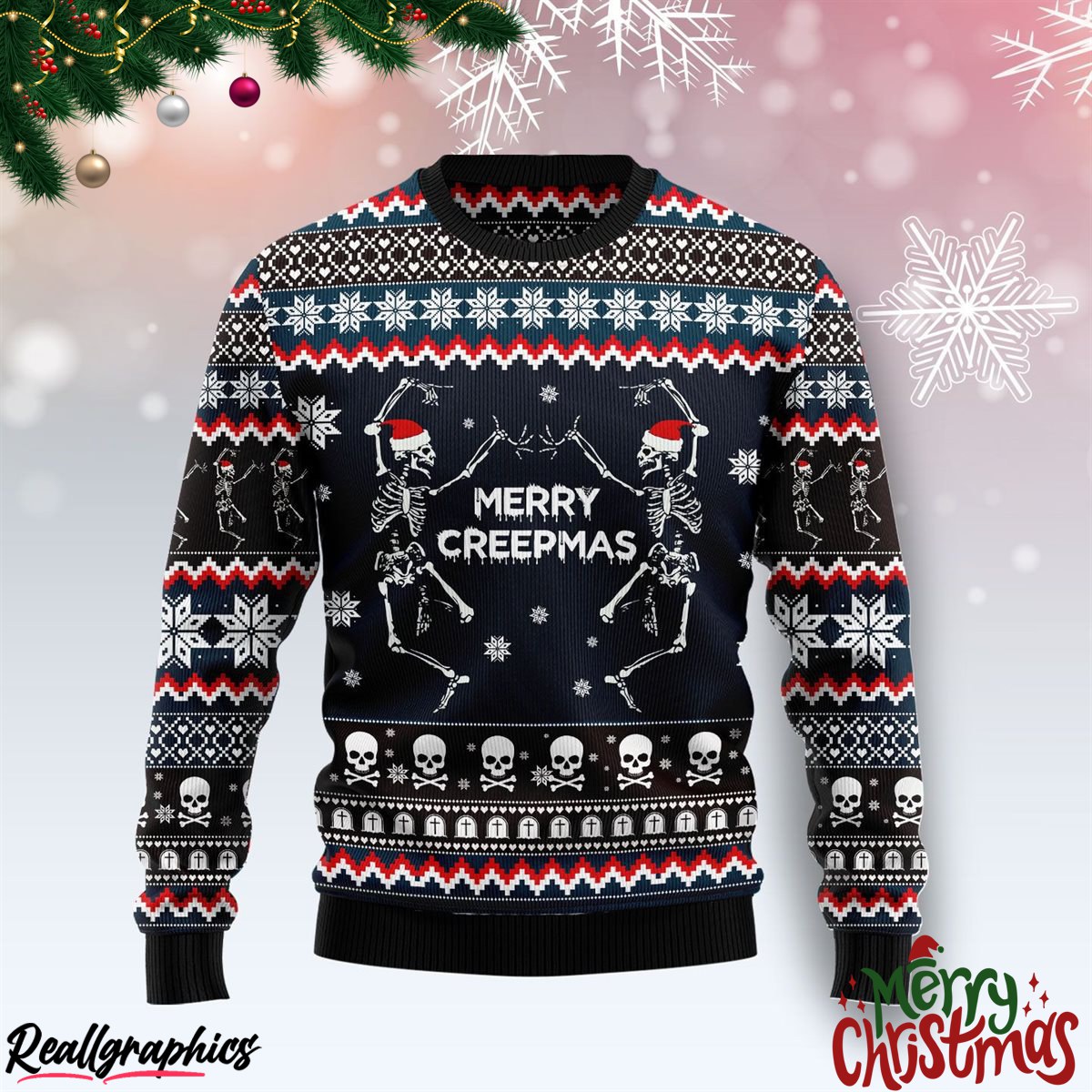 skeleton merry creepmas christmas ugly sweatshirt, sweater