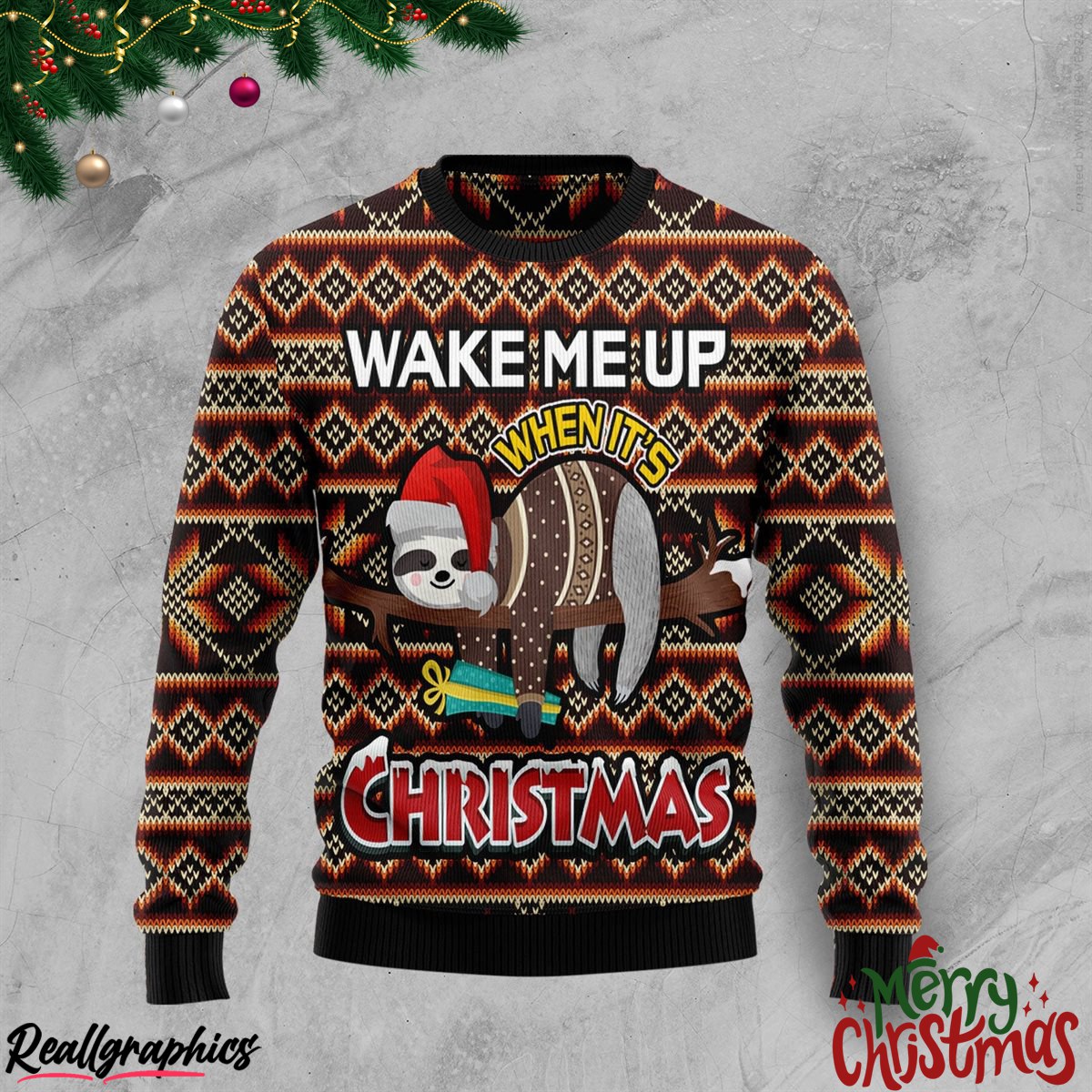 sloth wake me up when its christmas ugly sweatshirt, sweater