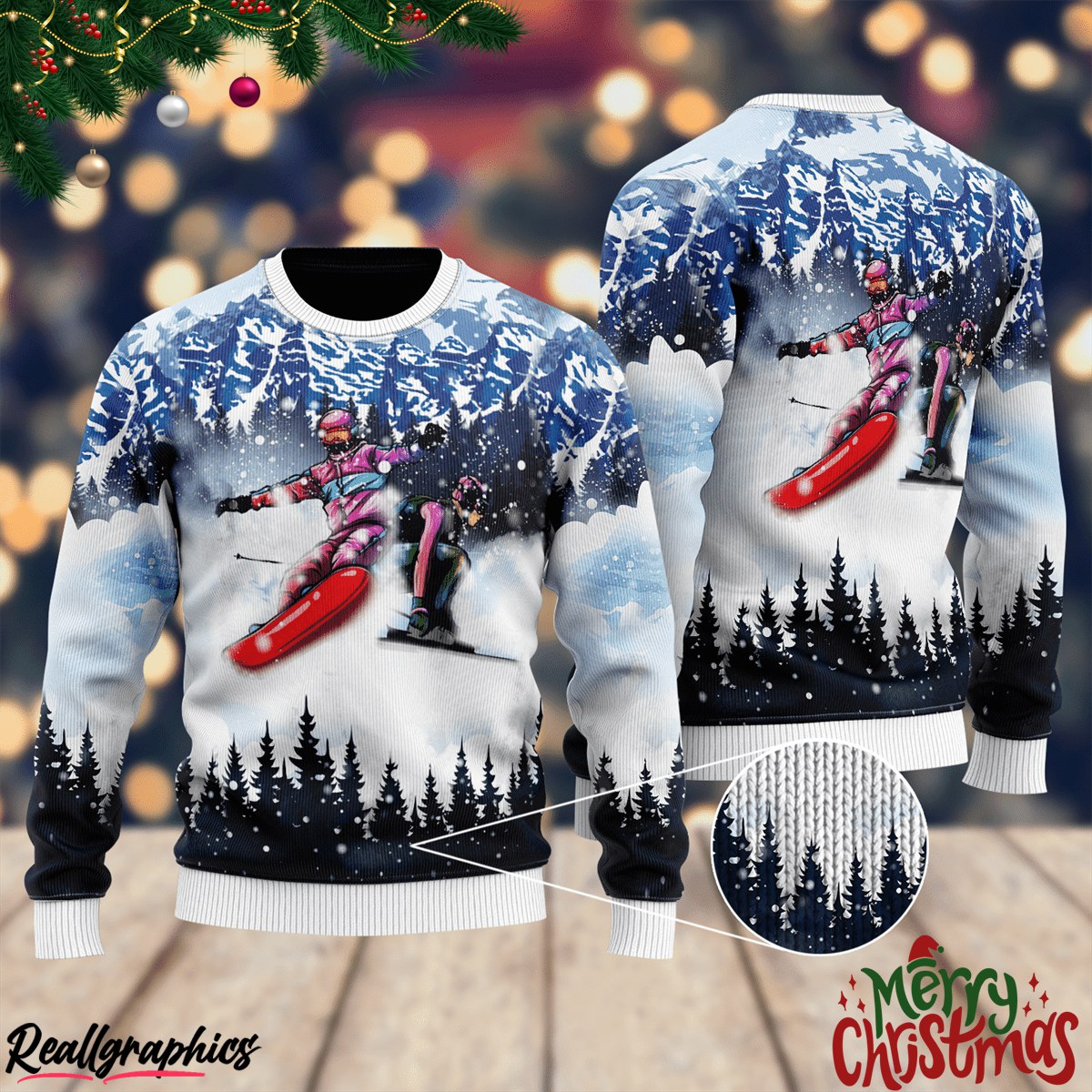 snowboarding christmas ugly sweatshirt, sweater