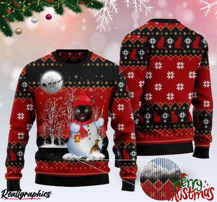 snowman cat pattern christmas ugly sweatshirt, sweater