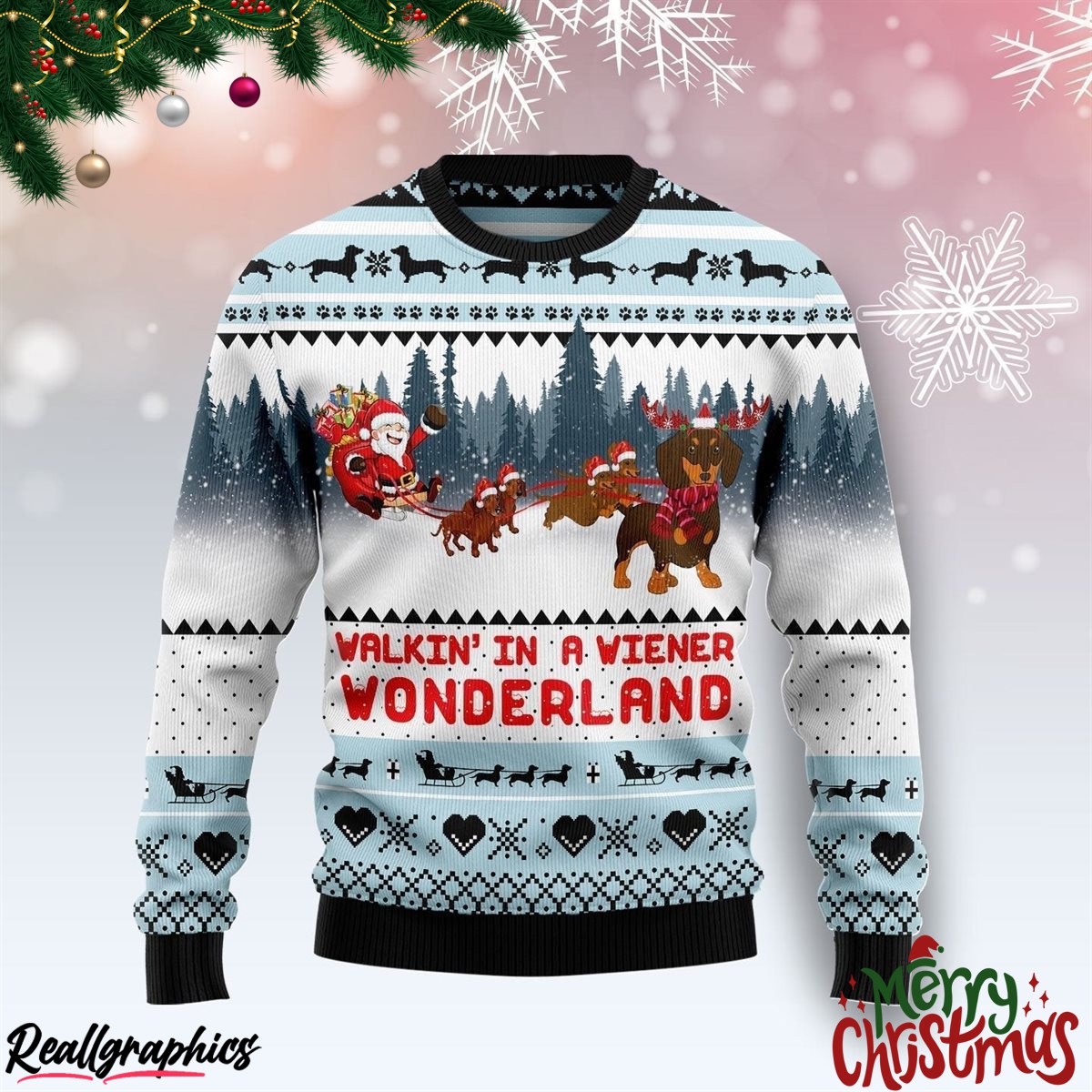 walkin in a weiner wonderland dachshund lover christmas ugly sweatshirt, sweater