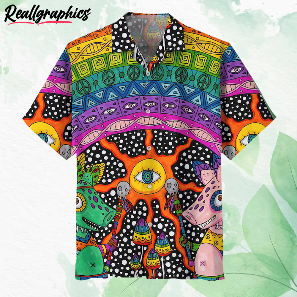 hippie eyes hawaiian shirt, short sleeve button-up shirt