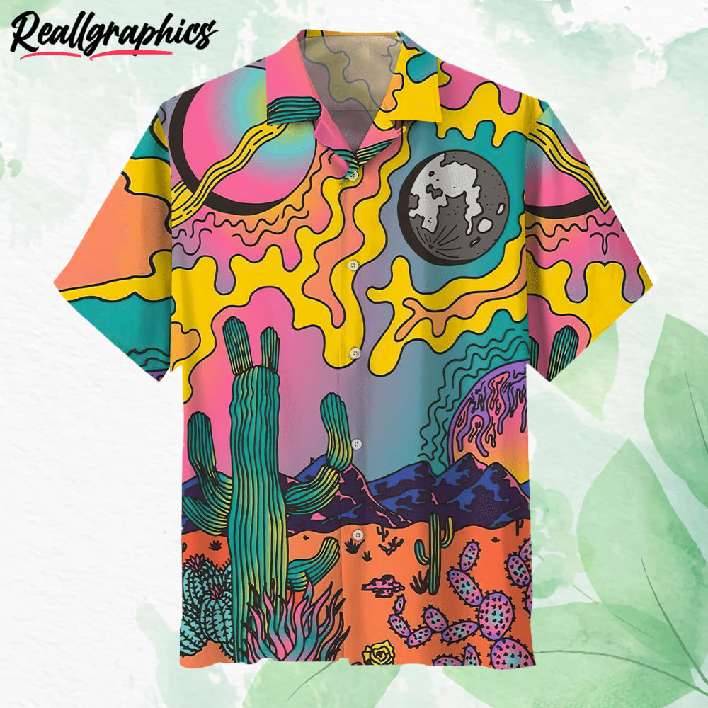 hippie world hawaiian shirt, short sleeve button-up shirt