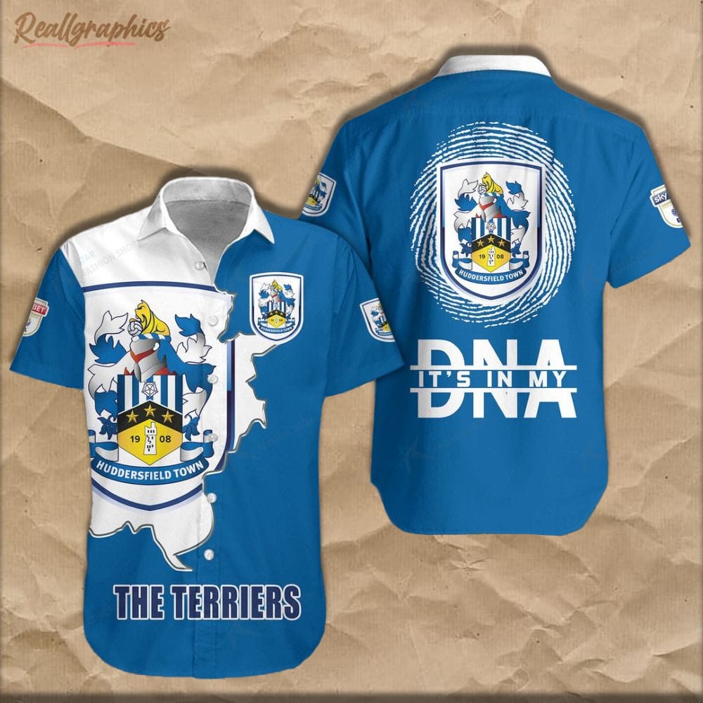 huddersfield town afc is my dna hawaiian shirt, short sleeve button-up shirt