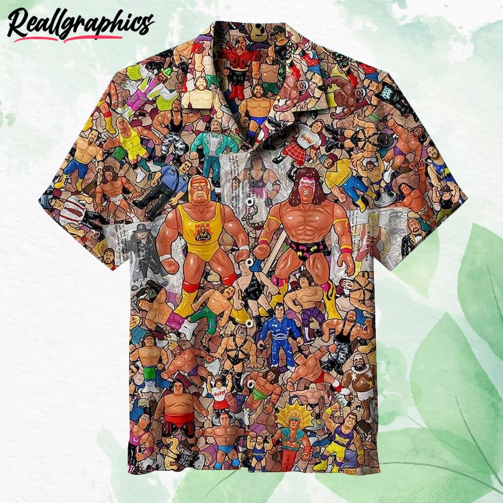 wrestling character collage art hawaiian shirt