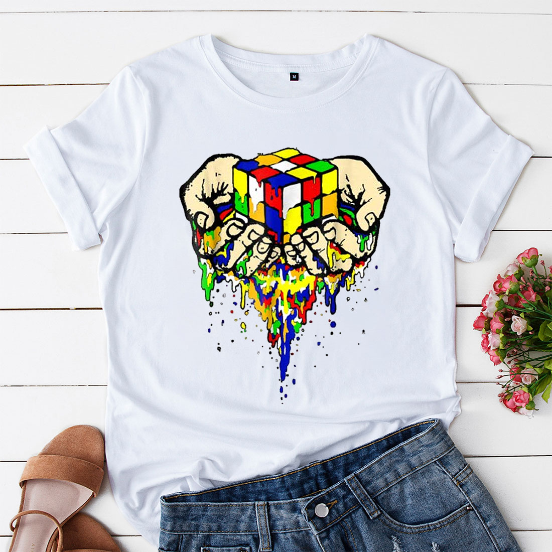 rubix cube melting in your hands awesome graphic shirt