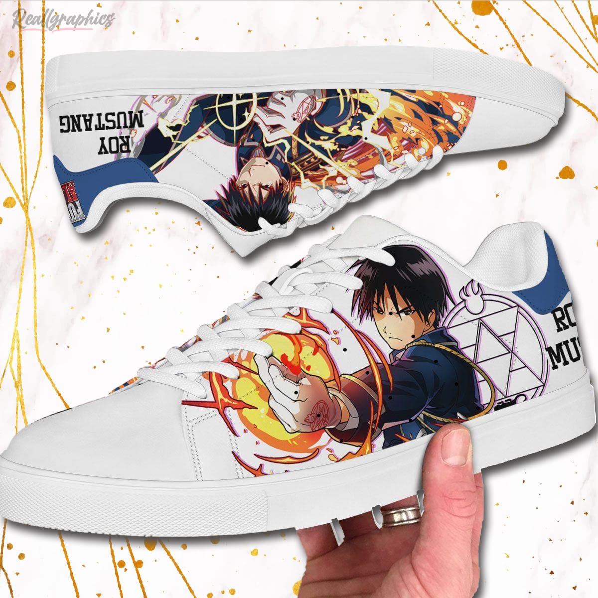 roy mustang skate sneakers fullmetal alchemist custom anime shoes