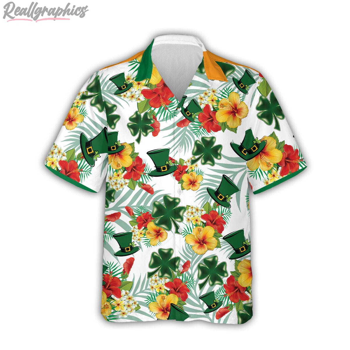 tropical hibiscus st patrick's day hawaiian shirt, irish shamrock 3d shirt