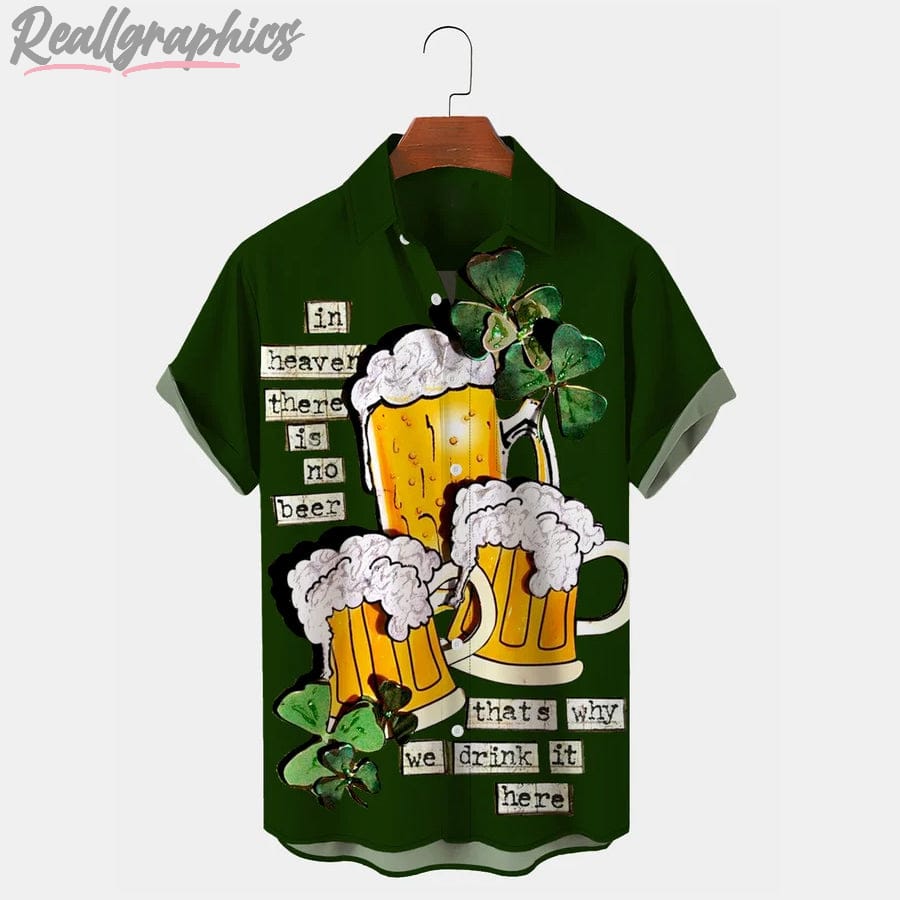 vintage st. patrick's day green shamrock beer hawaiian button shirt