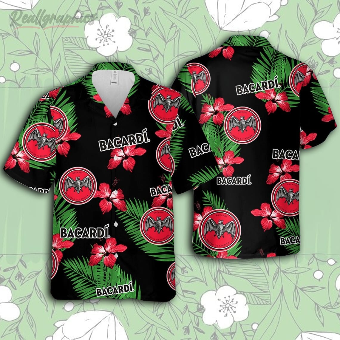 bacardi hawaiian hibiscus flower pattern tropical beach shirt hawaiian beer shirt