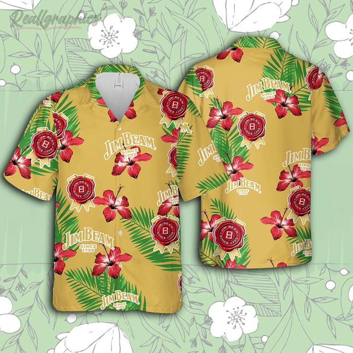 jim beam hawaiian hibiscus flower pattern tropical beach shirt hawaiian beer shirt