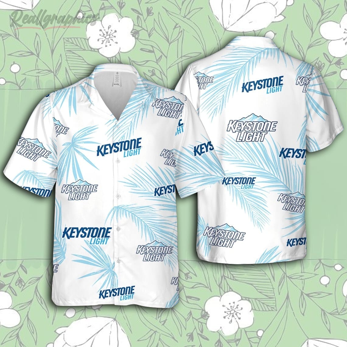 keystone light hawaiian palm leaves pattern shirt beer summer party hawaiian shirt