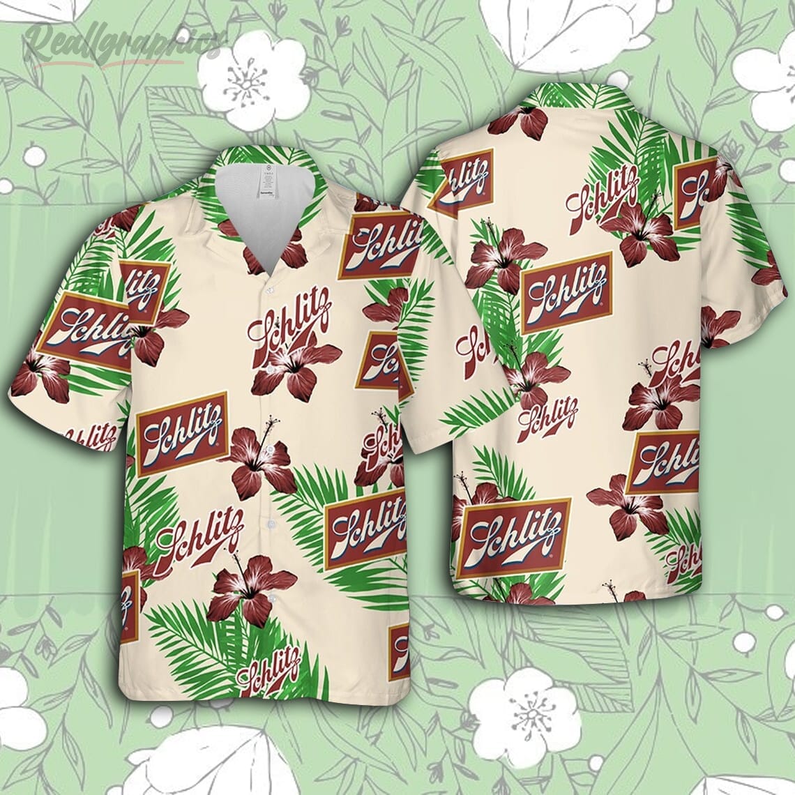 schlitz hawaiian hibiscus flower patterntropical beach shirt hawaiian beer shirt