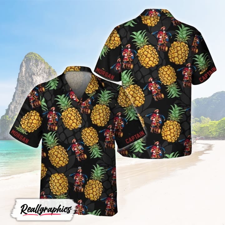 black aloha pineapple captain morgan hawaiian shirt shirt for summer