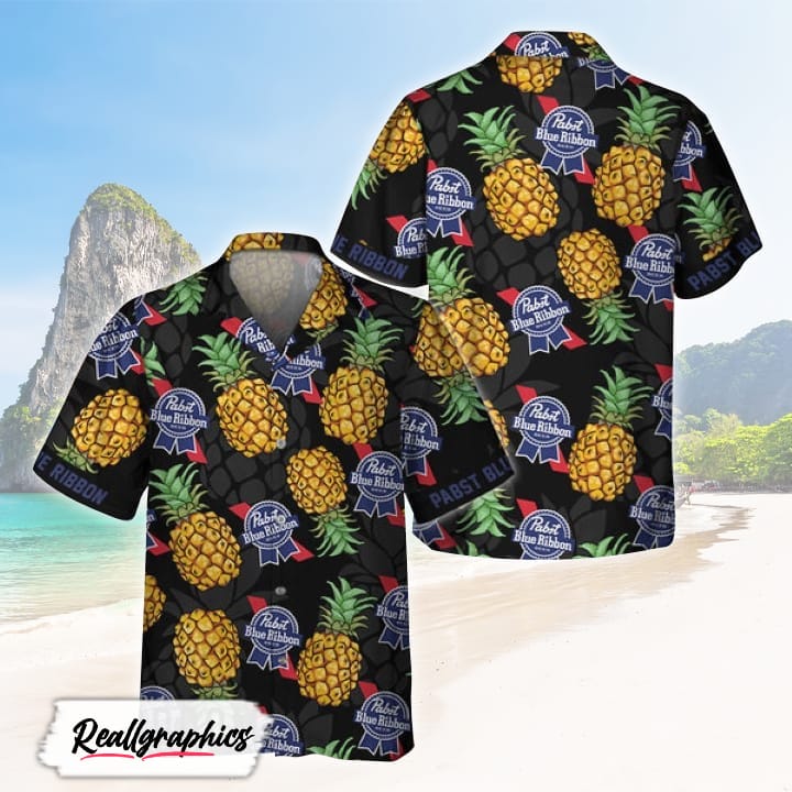 black aloha pineapple pabst blue ribbon hawaiian shirt shirt for summer
