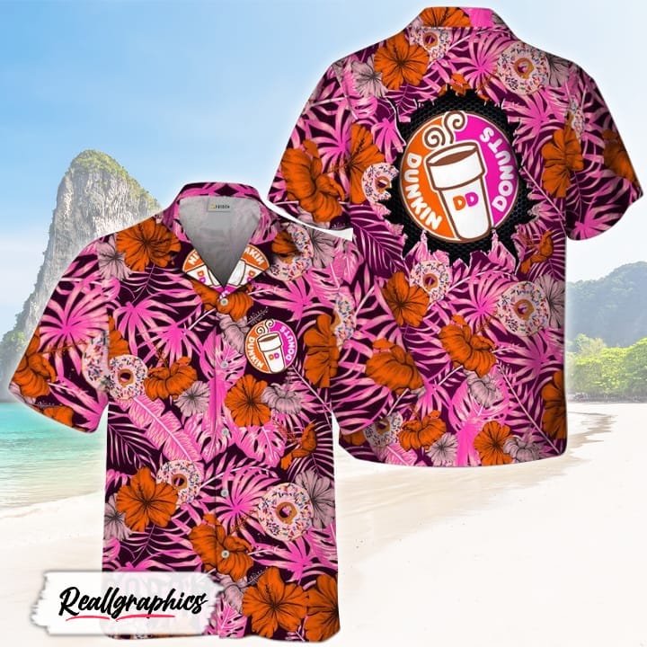 summer aloha floral dunkin donuts hawaiian shirt