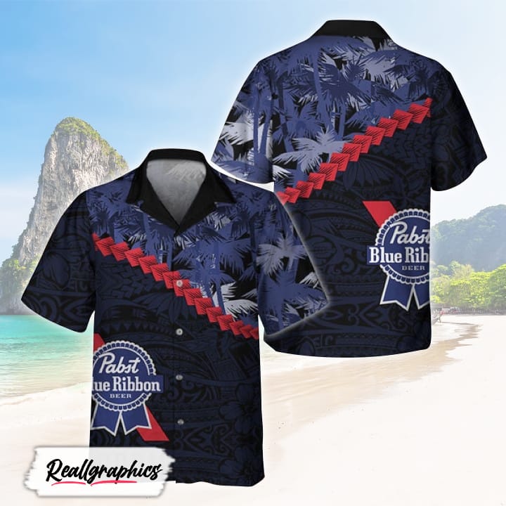 summer palm tree blend polynesian pabst blue ribbon hawaiian shirt shirt for summer