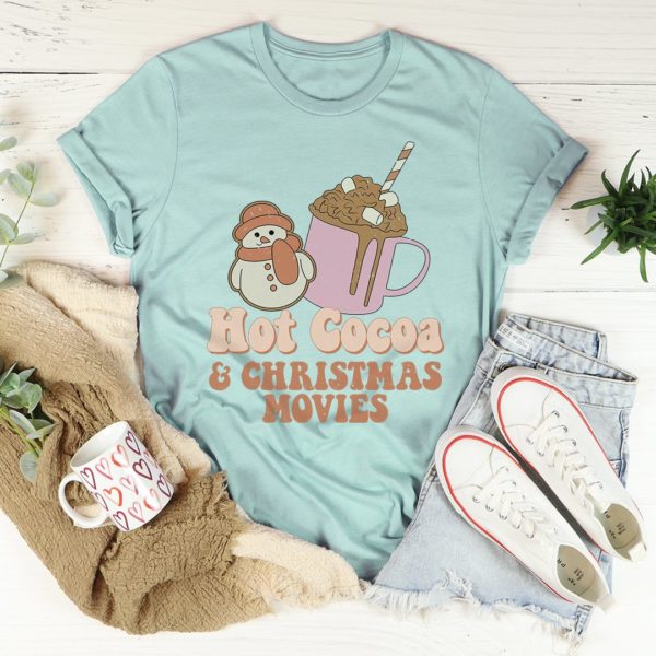 hot cocoa and christmas movies tee shirt