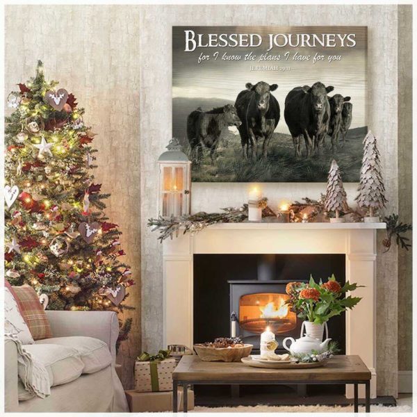 blessed journeys cow wall art (canvas & poster)