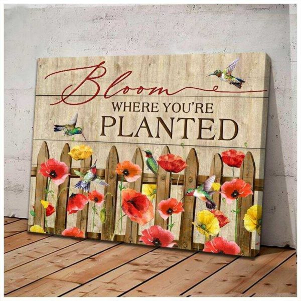 bloom where you are planted hummingbird wall art floral decor