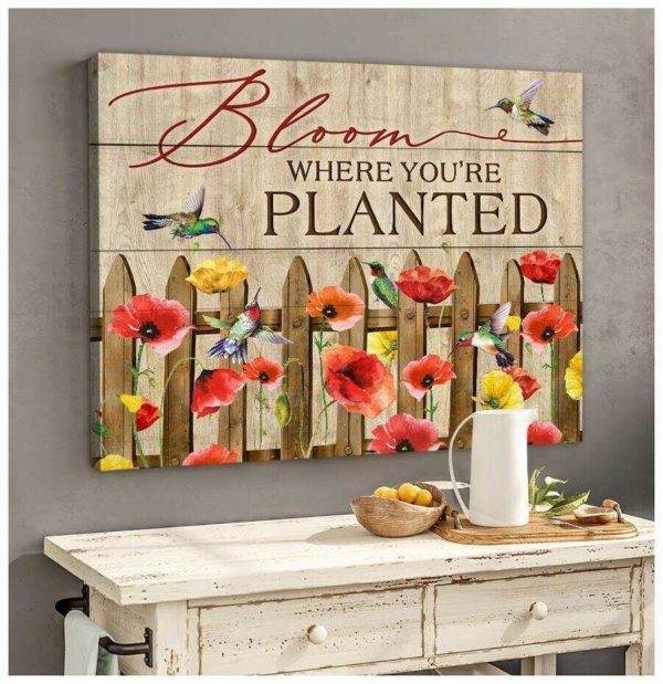 bloom where you are planted hummingbird wall art floral decor