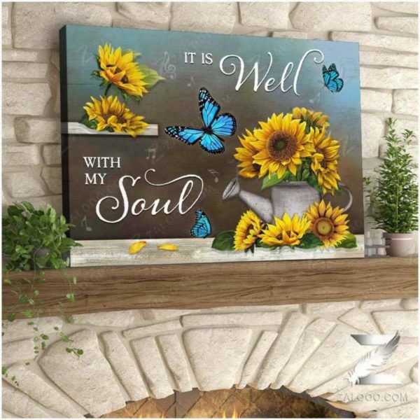 canvas it is well with my soul butterfly sunflower wall art floral decor