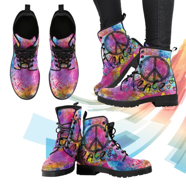 colorful peace leather boots