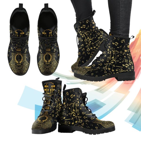 gold music notes leather boots