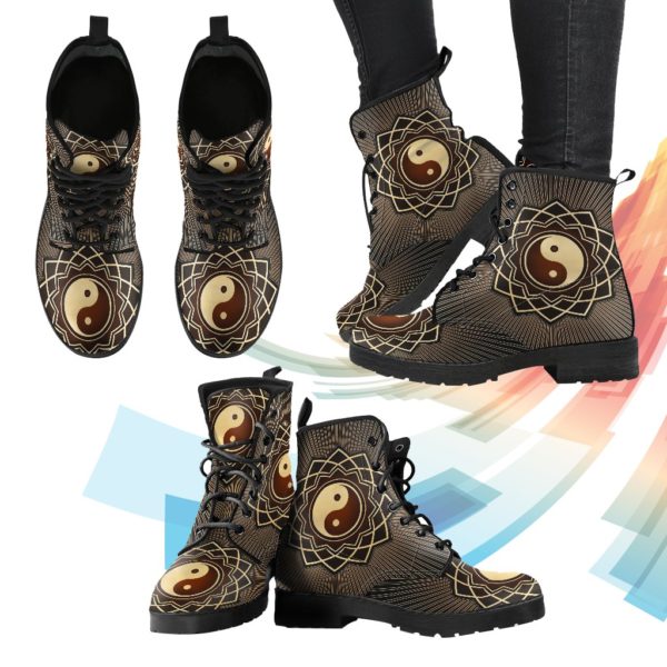 mandala yinyang leather boots