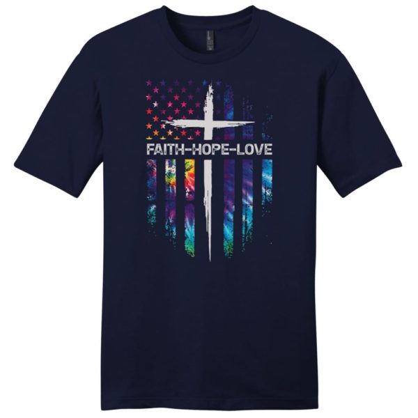 faith hope love american flag and cross mens christian t-shirt