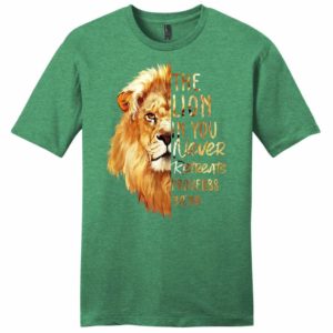 proverbs 30:30 the lion in you never retreats mens christian t-shirt